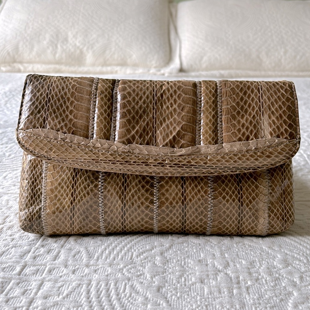Vintage eel skin leather clutch by Laura Adams
